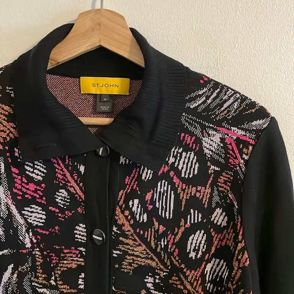 St. John Cardigan Sweater Women’s Size Medium Wool Metallic Pink Black - Picture 3 of 7